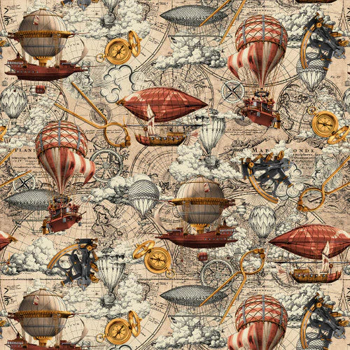 Blank Quilting Alternative Age Hot Air Balloons 2325-41 Parchment 1/2 Yard