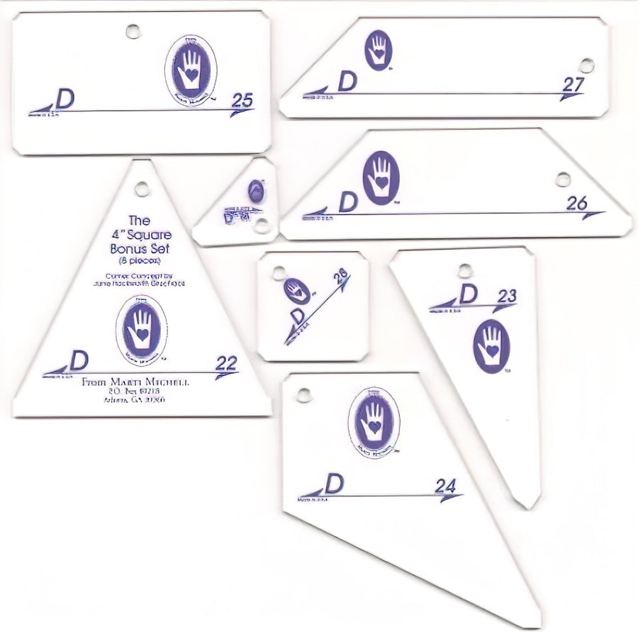Marti Michell Perfect Patchwork Templates Set D 4" Square Bonus Set