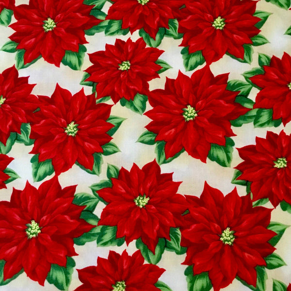 Wilmington Holiday Lane Poinsettia on Tan - 1/2 Yard