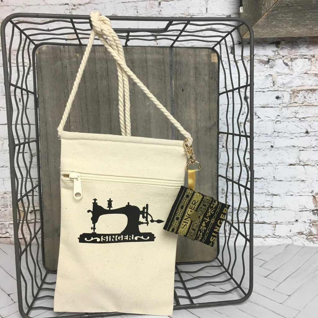 Canvas Crossbody Bag with Sewing Machine Silhouette