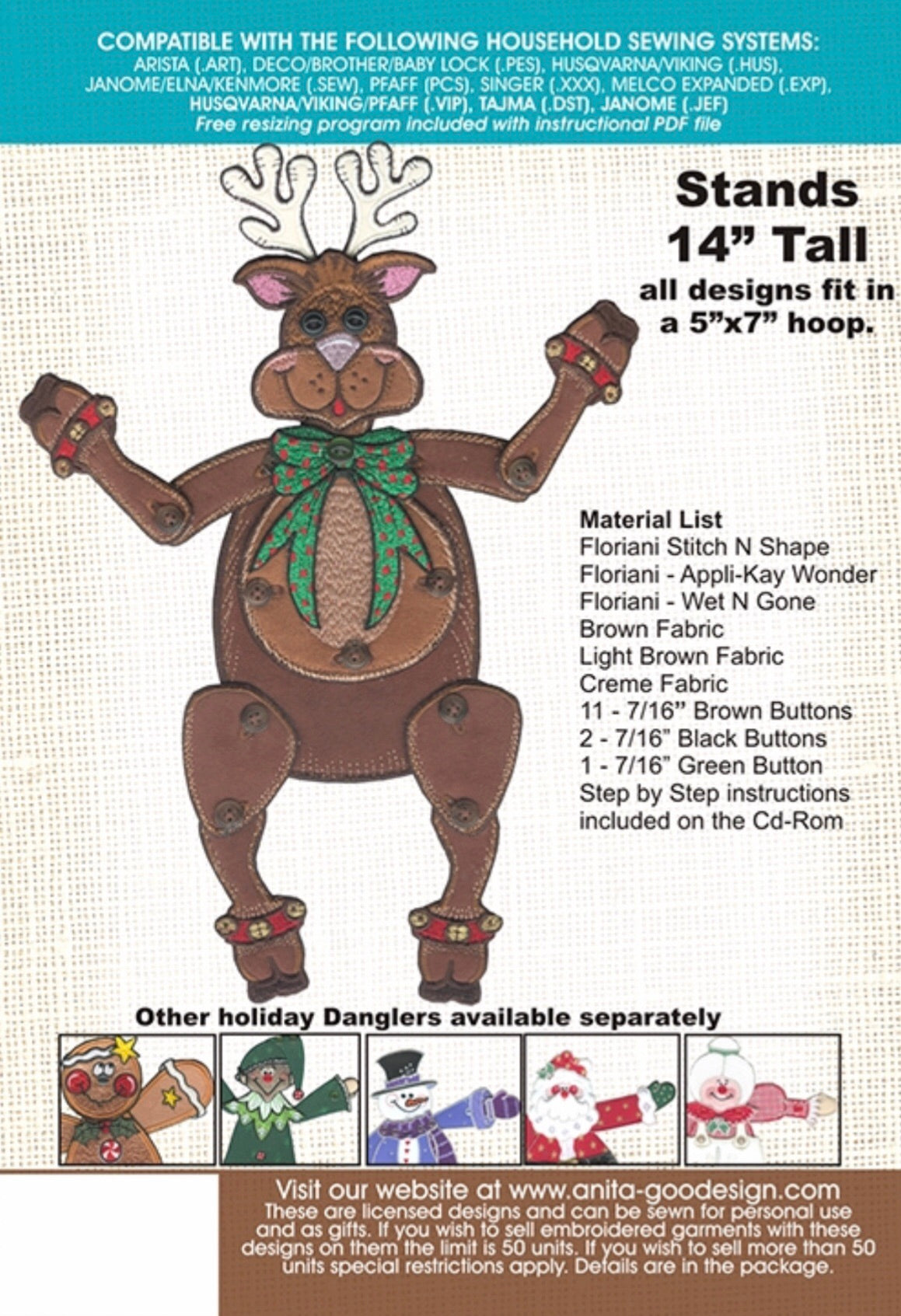 Anita Goodesign Reindeer Dangler